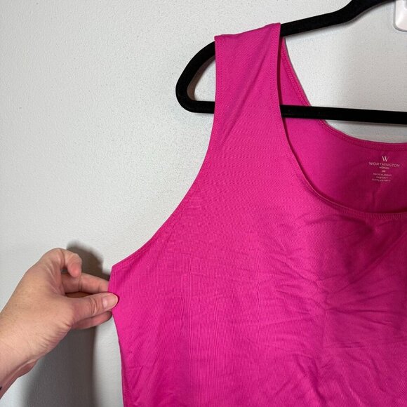Worthington Womens Hot Pink Tank Top 3X Stretch Layering Piece Sleek Scoop Neck - Picture 7 of 10